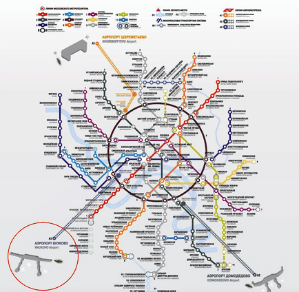 Nepotul aeroportului pe harta Moscovei și cea mai apropiată stație de metrou
