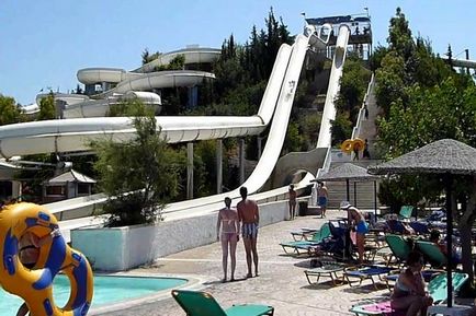 Waterpark of waterpark de la Rhodes preturi, mod de operare, atractii, în cazul în care este situat