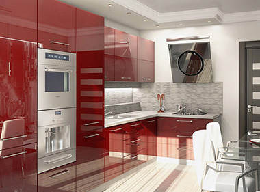 Culoarea tapetului în designul roșu de bucătărie, cum se alege, combinația de culori