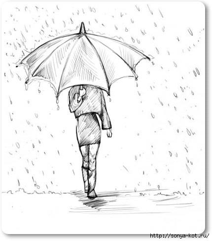 Як поетапно олівцем на папері намалювати дівчинку з парасолькою