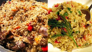 Plătească vs risotto feluri de mâncare din exterior, cu un temperament atât de diferit