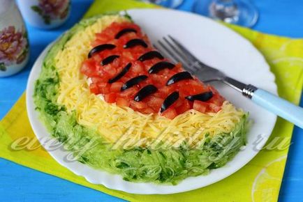 Salată - felie pepene verde - cu pui, rețetă pas cu pas cu fotografie