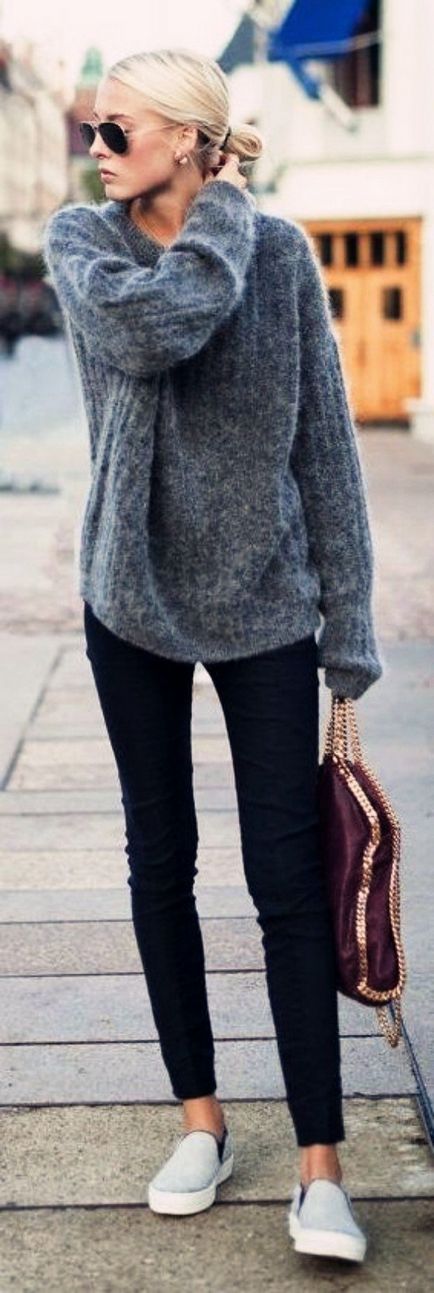 З чим носити сірий светр жіночий або чоловічий, довгий або короткий, в'язаний, фото