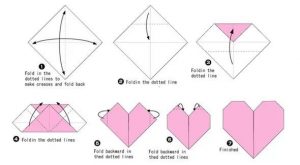 Plierea inima de origami în diferite moduri în conformitate cu schema și u