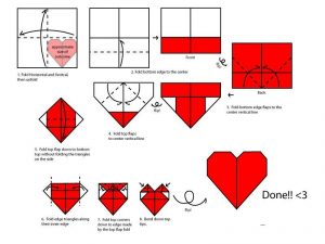 Plierea inima de origami în diferite moduri în conformitate cu schema și u