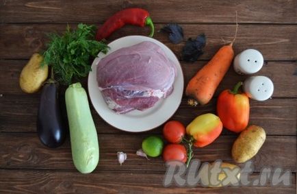 Carne de porc cu legume într-un cazan - pregătim pas cu pas o fotografie