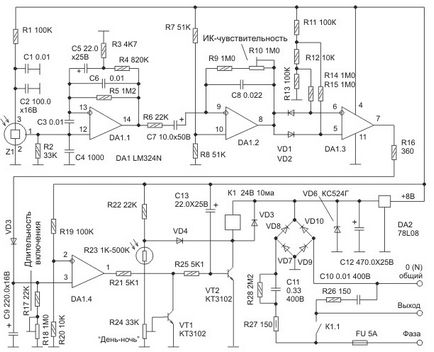 Схема датчика руху lx01, принципова електрична схема, підключення, правила установки
