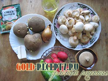 Cartofi prăjiți cu ciuperci cu rețete de gătit cu fotografie