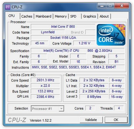 Cpu-z va afișa informații complete despre computer