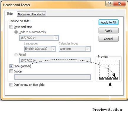 Adăugarea unui titlu - amp; footer în powerpoint 2010