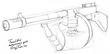 Як намалювати автомат Томпсона олівцем поетапно - уроки малювання - корисне на artsphera