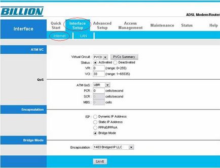 Налаштування модему billion bipac 5200s в режим - router