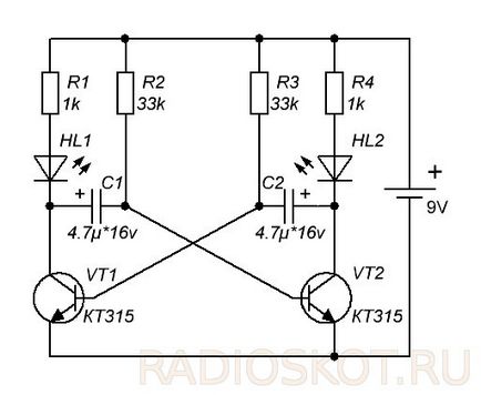 Multivibrator simetric pentru LED-uri