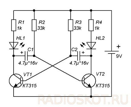 Симетричний мультивібратор для світлодіодів