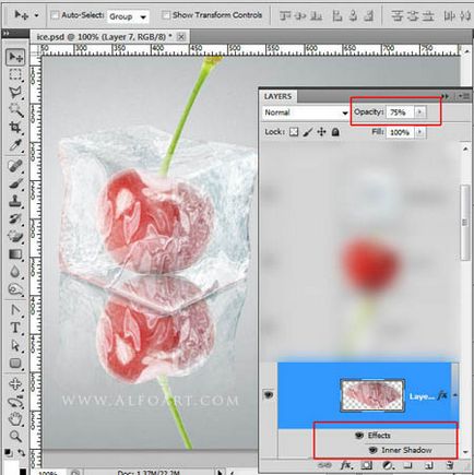 Creați un cub de gheață 3d cu o cireșă congelată în Photoshop