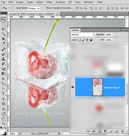 Creați un cub de gheață 3d cu o cireșă congelată în Photoshop