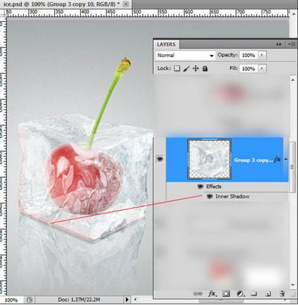 Creați un cub de gheață 3d cu o cireșă congelată în Photoshop