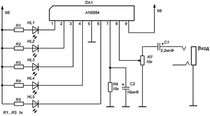 Світлодіодний індикатор рівня сигналу на ka2284 (an6884)