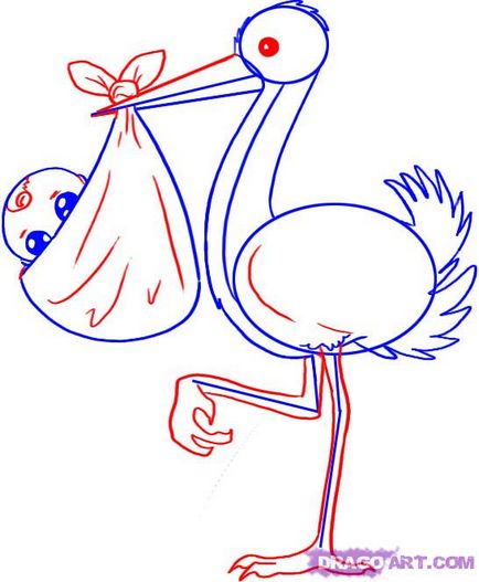 Stork fokozatos rajz - mester gyönyörű kézműves kúpok kezük (felhívni lenyelni ceruza szakaszokban) Stork fokozatos rajz - mester gyönyörű kézműves kúpok kezük