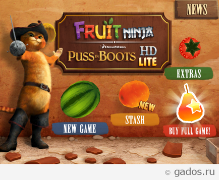 Fruit Ninja Puss in Boots hd lite - slesher iPad (iOS), alkalmazás Android és iOS