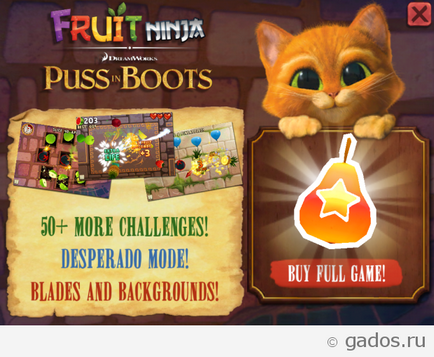 Fruit Ninja Puss in Boots hd lite - slesher iPad (iOS), alkalmazás Android és iOS