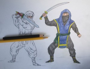 Cum de a desena un ninja, trageți în etape cu un creion, copilul meu
