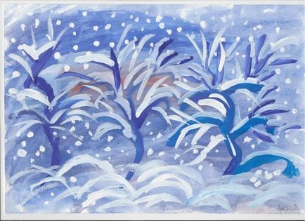 Як намалювати снігопад фарбами поетапно