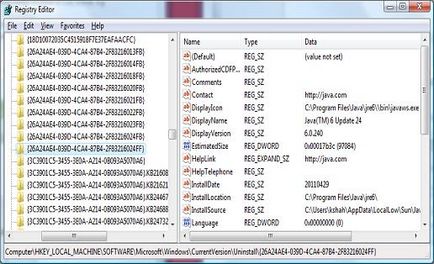 După eliminarea java, eliminați intrarea din lista de dezinstalare a programelor din ferestre