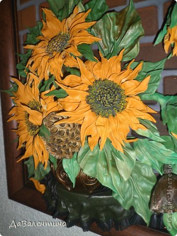 Pictura din piele - compoziție cu floarea-soarelui