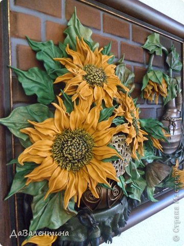 Pictura din piele - compoziție cu floarea-soarelui