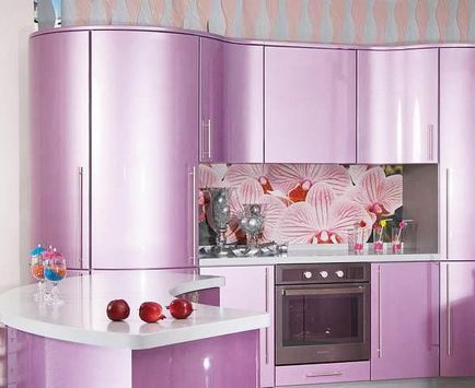 Bucătărie lilac color fotografie fațade alb-liliac de interior, design și o combinație de bucătărie colț,