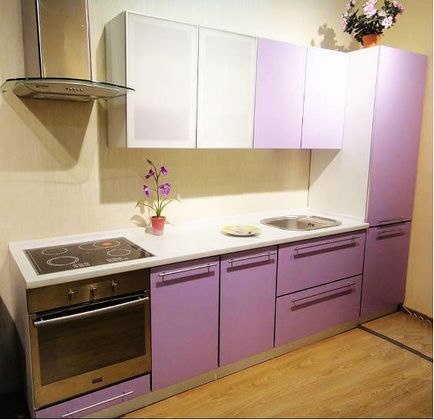 Bucătărie lilac color fotografie fațade alb-liliac de interior, design și o combinație de bucătărie colț,