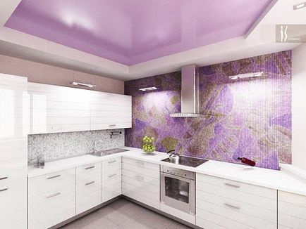 Bucătărie lilac color fotografie fațade alb-liliac de interior, design și o combinație de bucătărie colț,