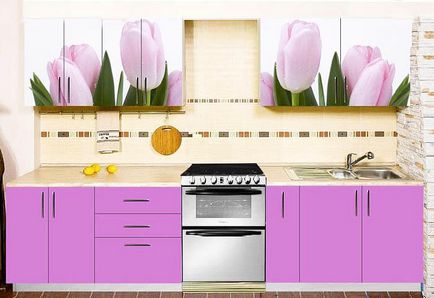 Bucătărie lilac color fotografie fațade alb-liliac de interior, design și o combinație de bucătărie colț,