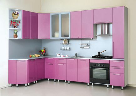 Konyhai lila lila-fehér fotó a belső homlokzatok, a kombináció a tervezés és a konyha,