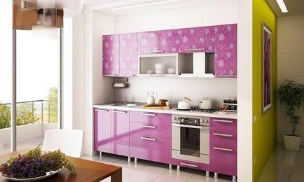 Bucătărie lilac color fotografie fațade alb-liliac de interior, design și o combinație de bucătărie colț,