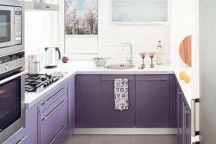 Bucătărie lilac color fotografie fațade alb-liliac de interior, design și o combinație de bucătărie colț,