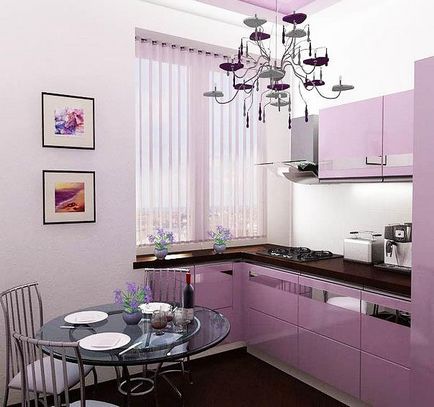 Bucătărie lilac color fotografie fațade alb-liliac de interior, design și o combinație de bucătărie colț,