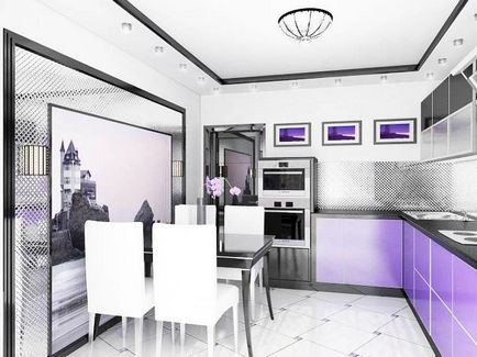 Bucătărie lilac color fotografie fațade alb-liliac de interior, design și o combinație de bucătărie colț,