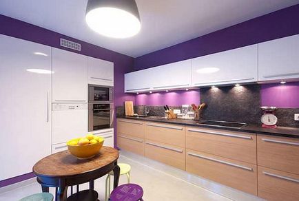 Bucătărie lilac color fotografie fațade alb-liliac de interior, design și o combinație de bucătărie colț,