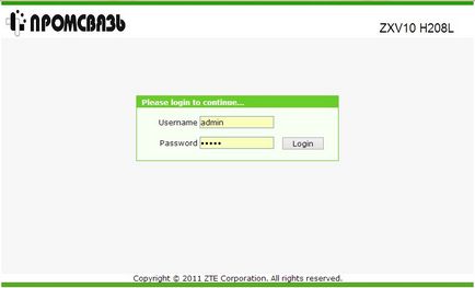 Beállítása a modem wifi Promsviaz zxv10 h208l byfly