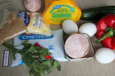 Salată cu șuncă, brânză, castravete și ou - rețetă pas cu pas cu fotografie cum să gătești