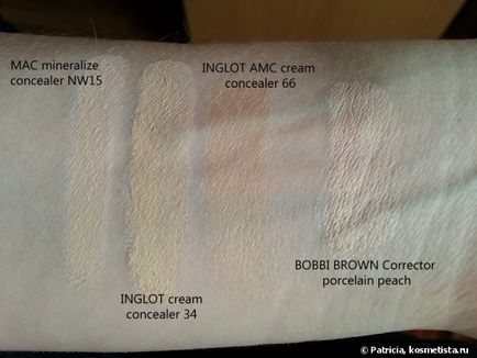 Такі різні замазки mac mineralize concealer nw15, inglot cream concealer 34, inglot amc cream