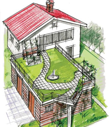 Terasa pe acoperișul casei, garaj, verandă - dispozitiv și decor