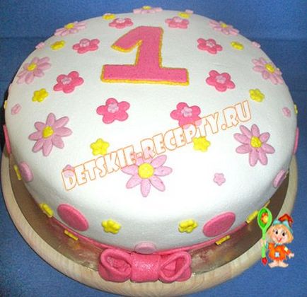 Торт для дівчинки на 1 рік своїми руками (бісквітний торт зі збитими вершками і мастикою) фото