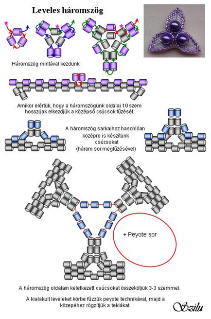 Трилисник з бісеру leveles háromszög