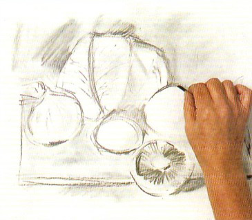 Як намалювати вугільними олівцями натюрморт з овочів, намалюємо самі