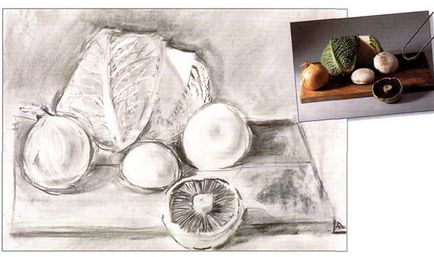 Як намалювати вугільними олівцями натюрморт з овочів, намалюємо самі