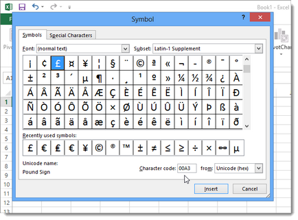 Cum se utilizează comenzile rapide de la tastatură pentru a atribui comenzile rapide de la tastatură la simboluri în Excel 2013