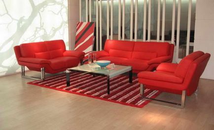 Mobilier din piele în interiorul camerei de zi - design de cameră